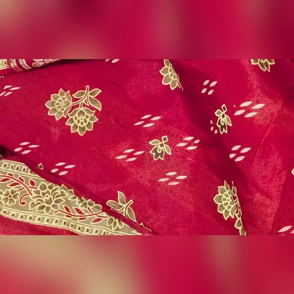 Vintage XL Fabric Panel 180" x 40" SARI Wearable Sewing Gold Scarlet - Picture 5 of 6